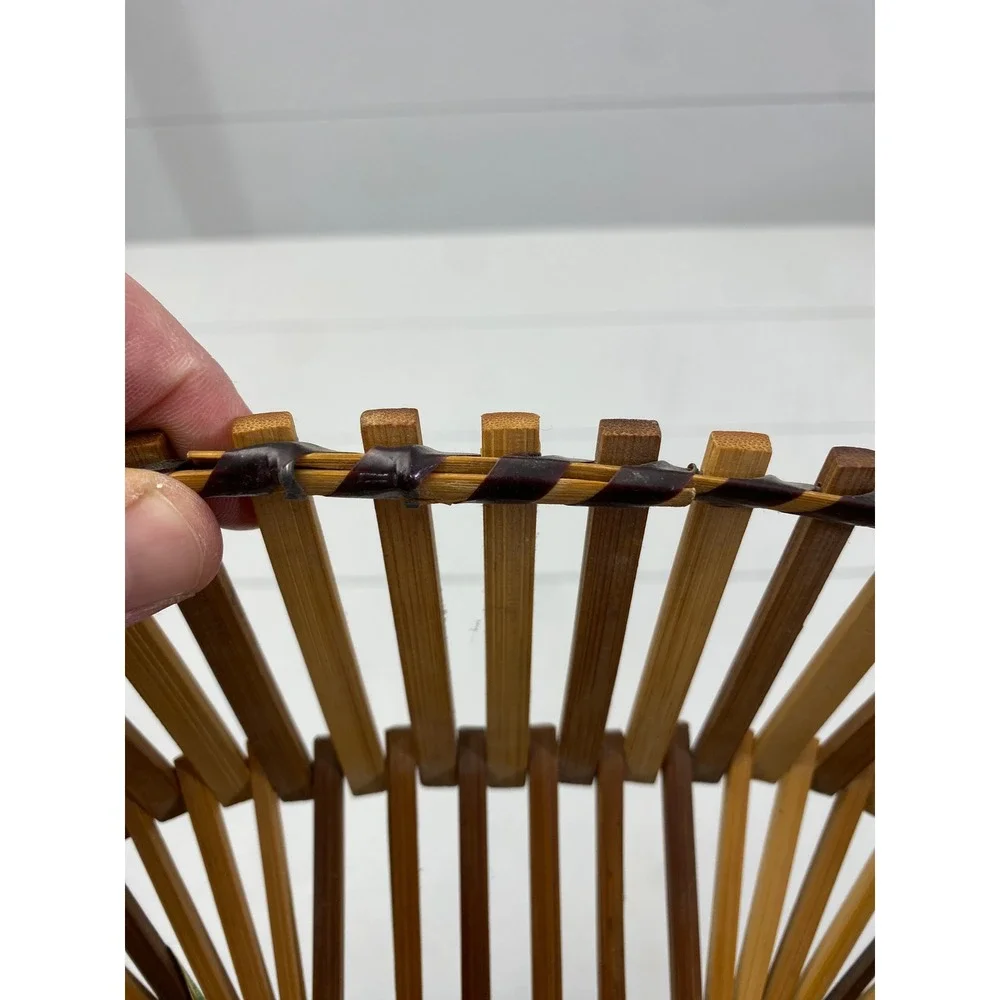 Ambee Basket Bamboo Slat Sunburst‎ Basket Vintage Boho MCM Decor